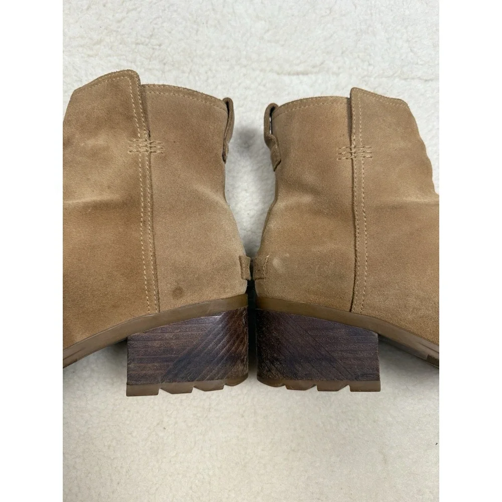 Sorel Cate‎ Ankle Boots Booties Block Heels Brown Suede Zip Women's 8.5 Western